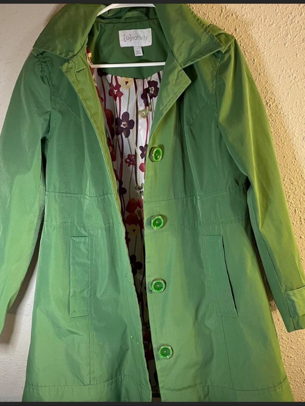 Relativity Green Trench/Raincoat With Floral Lining